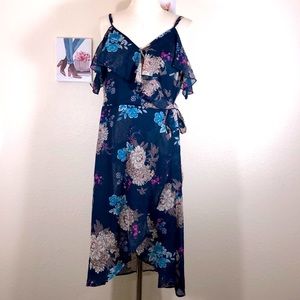 Xhileration Plus Size Floral Faux Wrap Dress